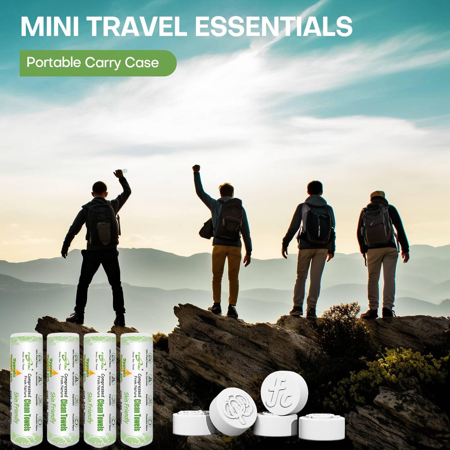 Camping Toilet Paper 500 Count & 4 Carry Case & 1 Spray bottle - Coin Tissue Compressed Towel - Fancyou