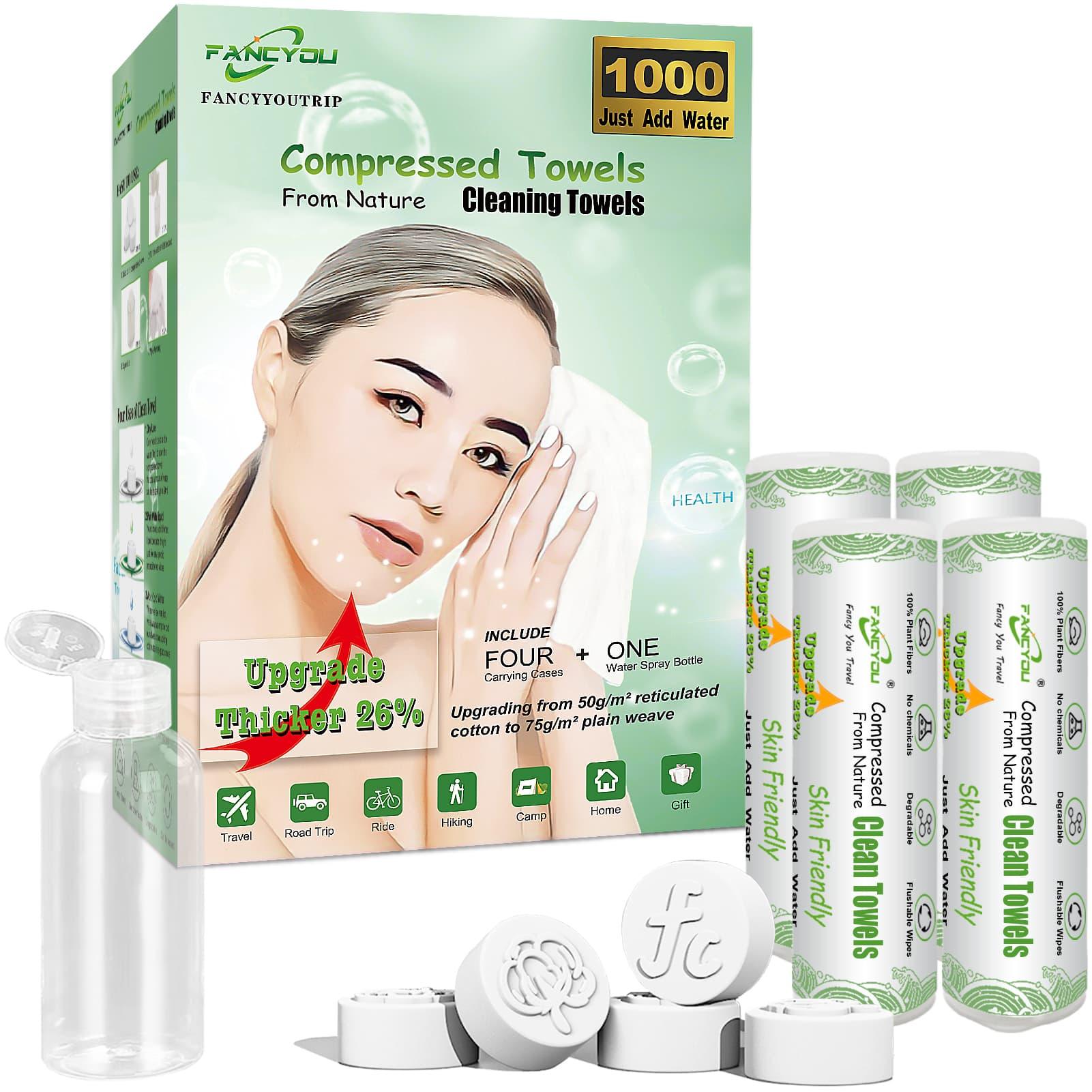 Compressed Towel Tablets 1000pcs - Travel Size Towel 23 x 19 cm - Biodegradable - Fancyou